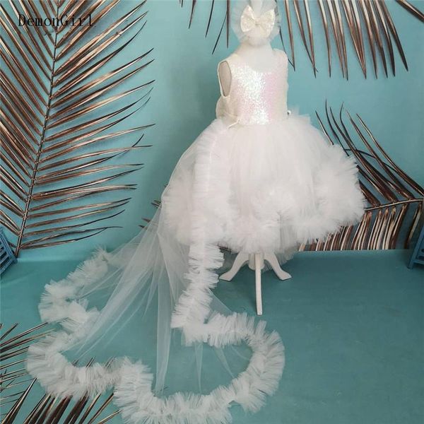 

girl's dresses glitter baby girl dress sleeveless little princess birthday party first communion gown with long train, Red;yellow