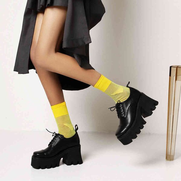 

sandals luxury design female gothic chunky platform shoes spring women lace up fashion pumps, Black