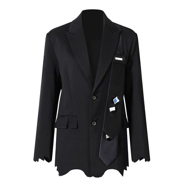 

women's suits & blazers black irregular patchwork appliques blazer designer women notched long sleeve female fashion clothing 2021, White;black