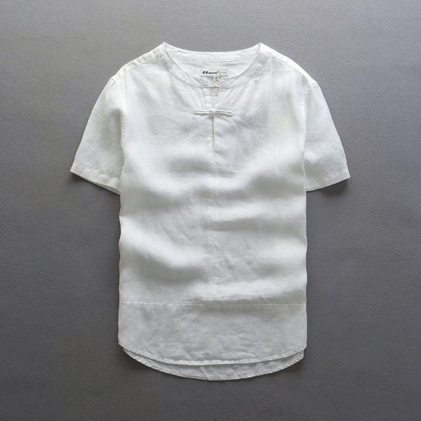 

summer linen short - sleeved shirt men 's casual white fashion chinese trend solid shirts pure flax -3xl camisa men's, White;black
