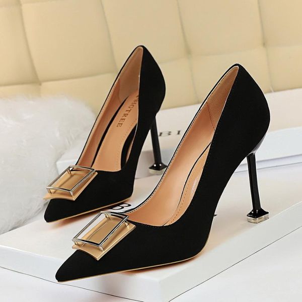 

women high heels classic office pumps spring autumn pointed toe shallow ladies shoes metal decoration stiletto party dress, Black