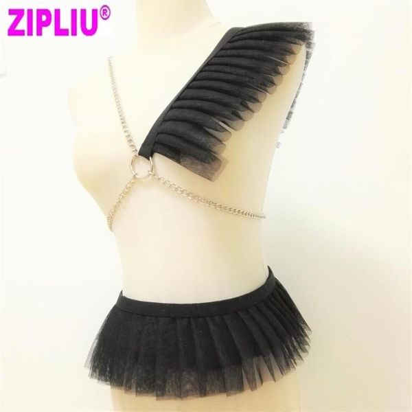 

chokers harajuku handmade harness woman lace bottom punk dress cloak collar belt necklace spikes and chain cape coat chest, Golden;silver