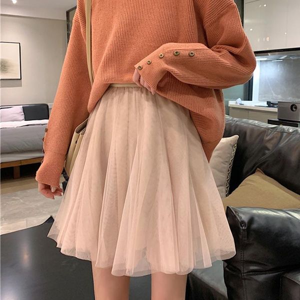 

skirts pleated skirt mini tulle womens high waist ball gown underskirt mesh 2021 summer my style, Black