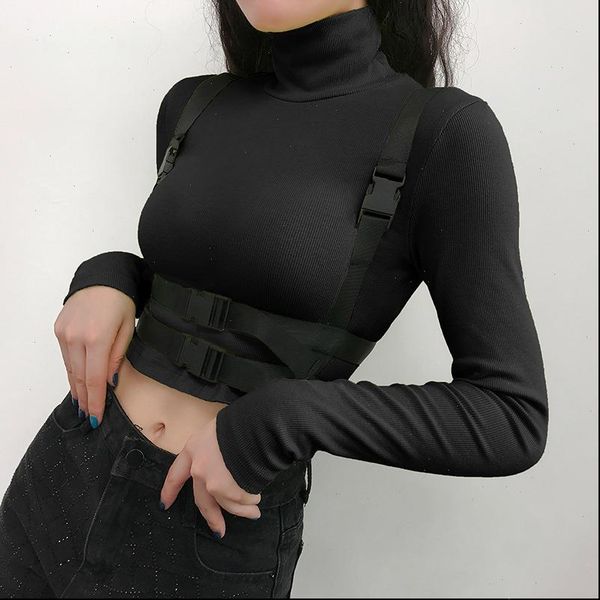 

buckle knitting turtleneck fashion womens t shirts long sleeve slim solid color short, White