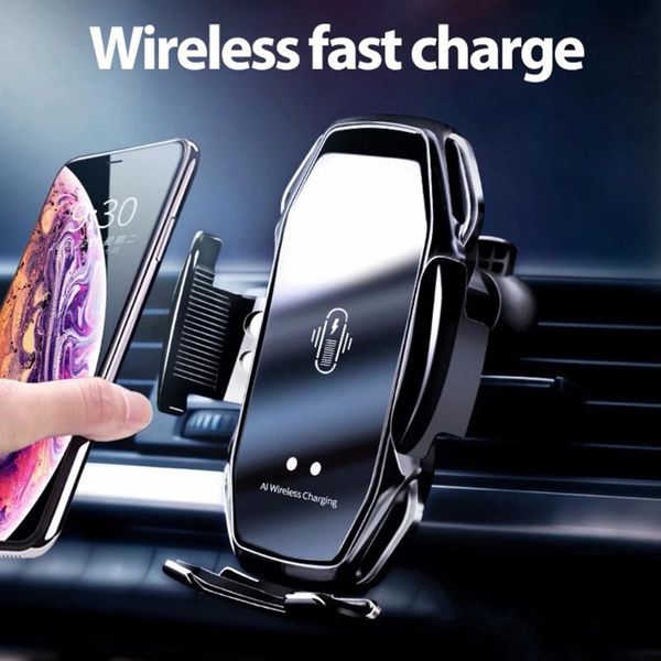 

wireless charger automatic clamping car mount phone holder for mobile infrared induction qi fast charging stand cell mounts & holders