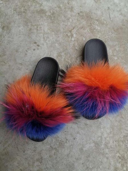 

slippers price flat shoes sandals slipper with 100% fur, Black