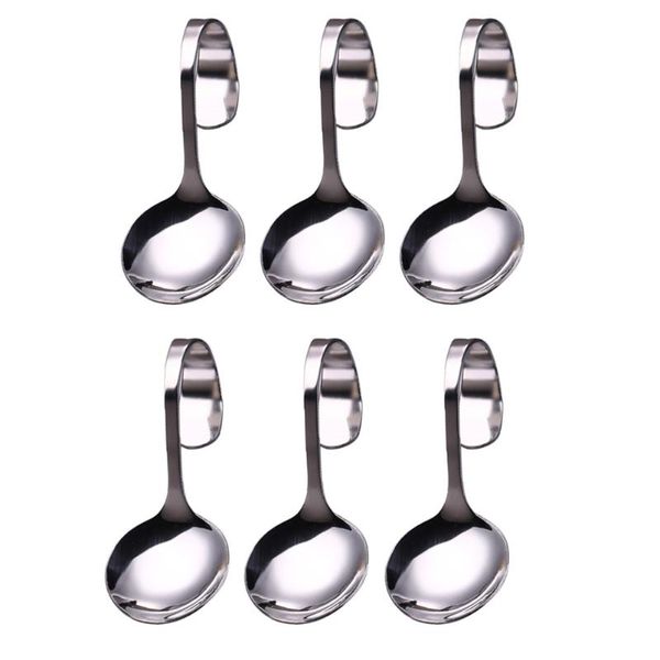 

spoons 6pcs stainless steel curved handle dessert scoops salad spoon for home