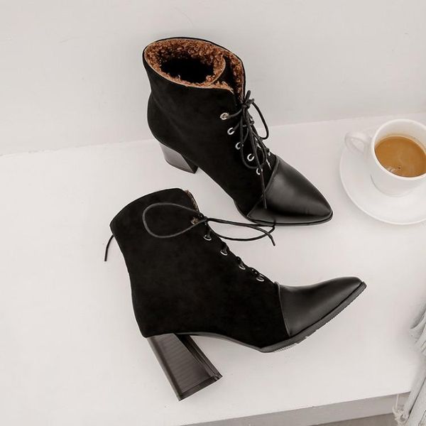 

boots oversized 17 women shoes ankle for ladies front lacing spike heel, Black