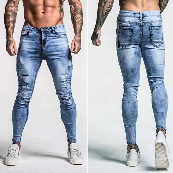 

men's jeans men ripped skinny fashion stretch slim fit mid waist distressed male vintage destroyed fringe denim pants streetwear, Blue