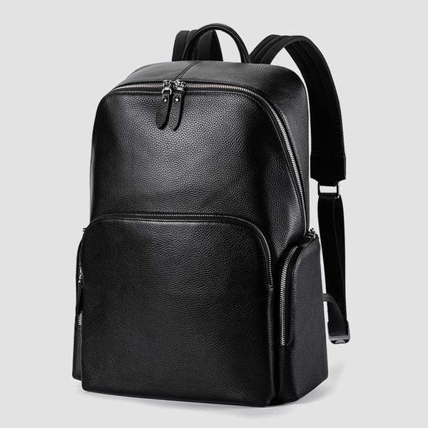 

backpack dide large capacity 15 inch lapbag genuine leather weekend work travel mens business casual waterproof black