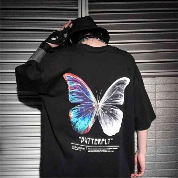 T-shirt Drop Hip Hop Oversize Harajuku Fashion Streetwear per donna T-shirt farfalla colorata cotone manica corta 210716