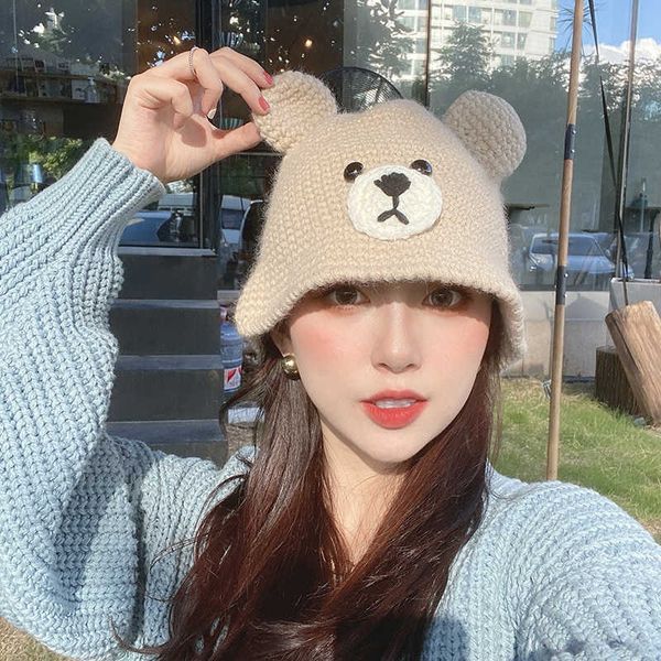 

bear ear knitted woolen hat for women, Blue;gray