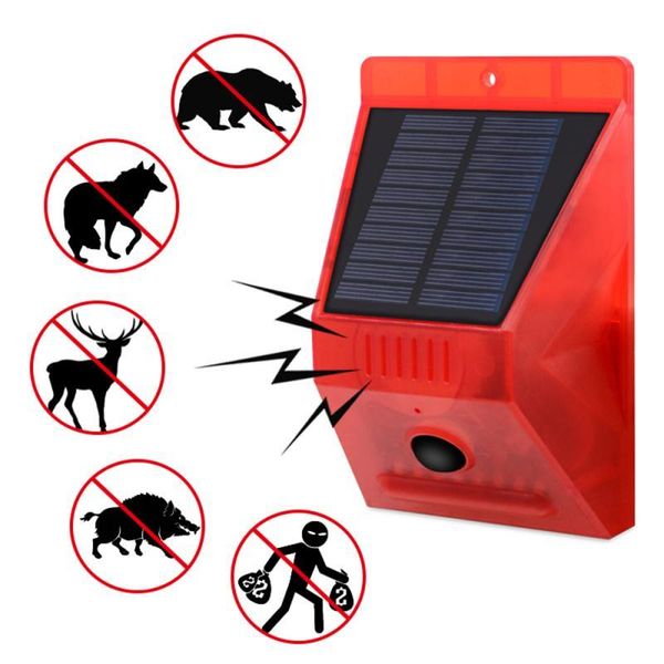 

solar lamps 2pc ip65 warning light led remote alarm orchard anti-theft sound alert flash