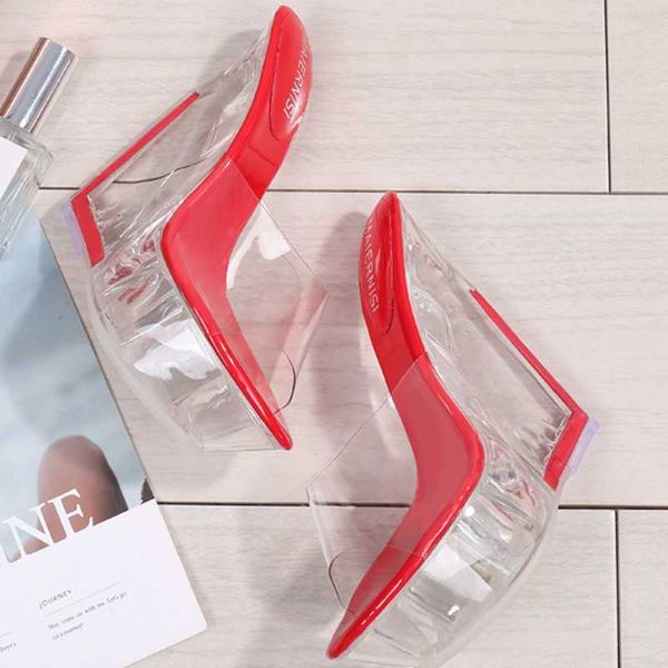 

slippers feiyitu women super high-heeled transparent special-shaped heeled crystal shoes platform open-toed sandals, Black