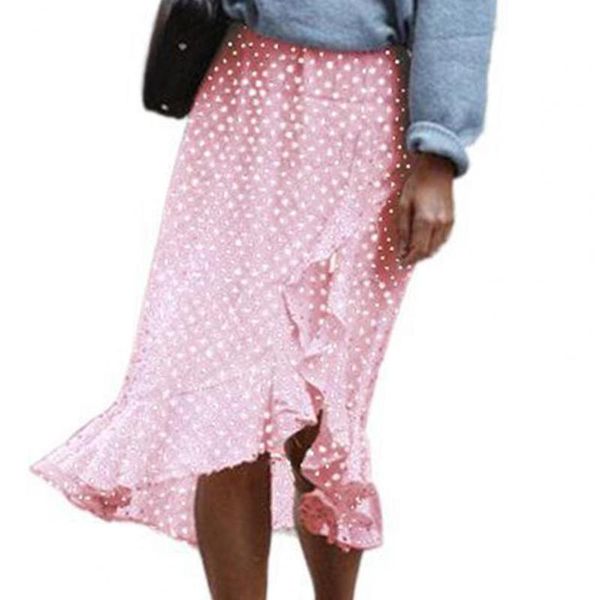 

midi wrap skirt smooth skin-friendly irregular dot print high waist for daily life skirts, Black