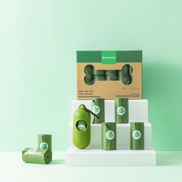 

dog poop bags bio degradeable environmental protection pet trash 23cmx33cm green garbage bag product 8 rolls travel & outdoors