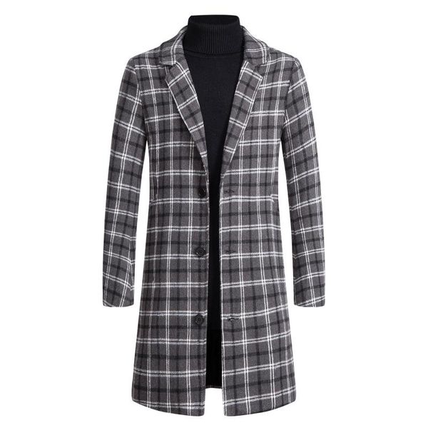 

men's trench coats men long woolen 2021 solid slim fit jackets formal single breasted overcoat blends jacket outwear warm windbreaker, Tan;black