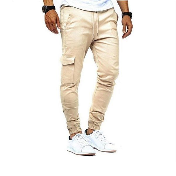 

men's jeans solid color pants sports leg closed multi pocket, Blue
