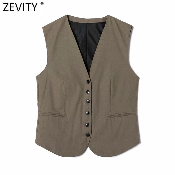 

zevity women fashion v neck single breasted linen vest jacket lady retro sleeveless string bag design waistcoat chic ct708 210419, Black;white