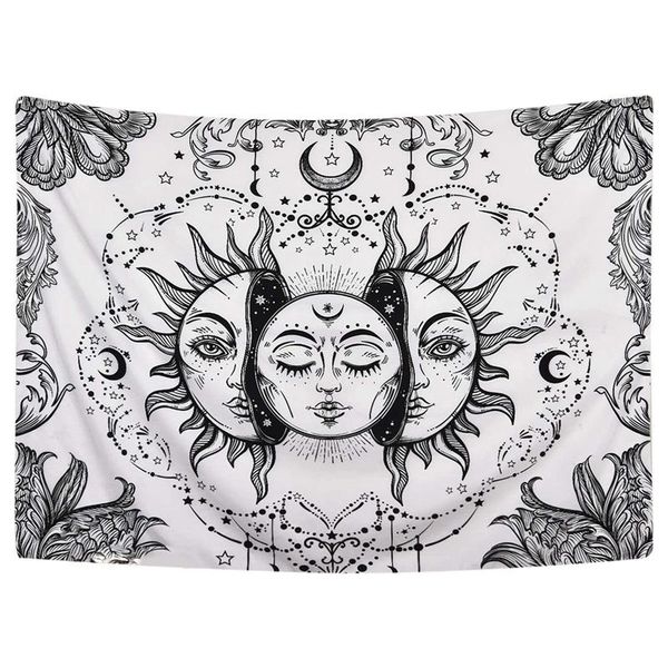 

tapestries sun and moon tapestry black white fractal wall hanging durable easy to hang