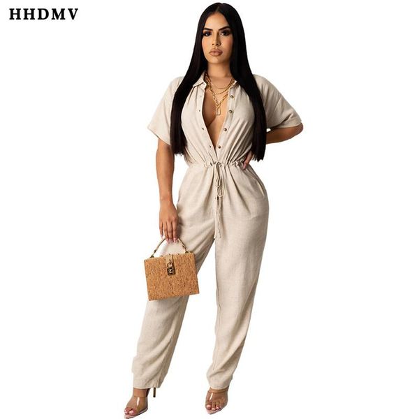

women's jumpsuits & rompers hhdmv summer women 2021 casual tooling style short sleeve lapel single-breasted pure color long pants, Black;white