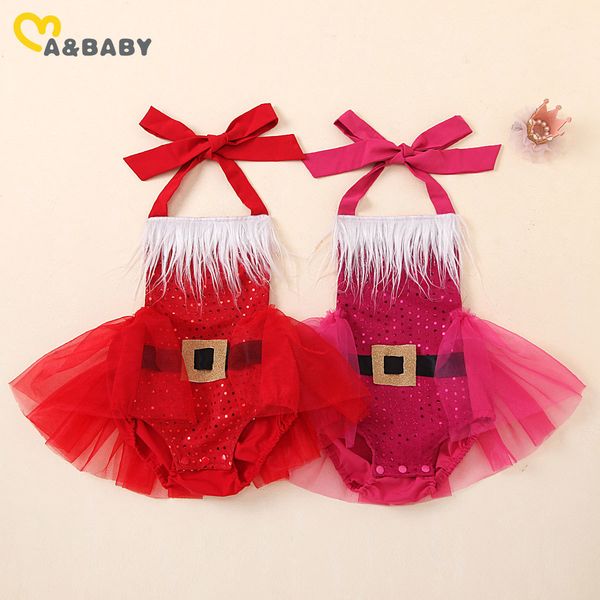 

3m-24m christmas born infant baby girl romper sequins tulle tutu party xmas clothes for jumpsuit clothing 210515, Blue