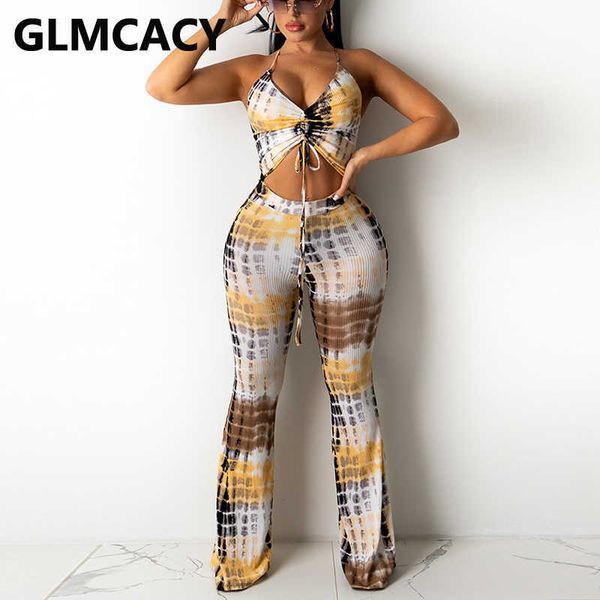 

halter drawstring detail crop & loose pants set 210702, White