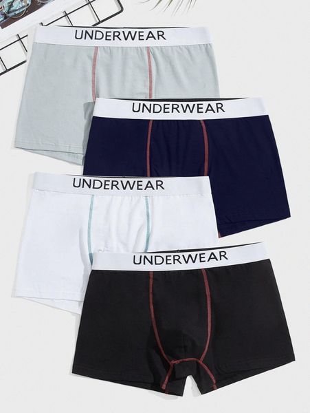 

men 4pcs stitching contrast letter tape boxer brief b3pe#, Black;brown