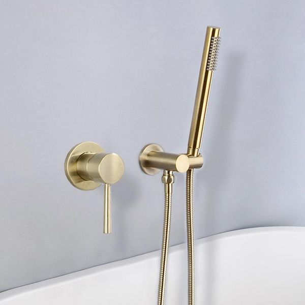 

hooks & rails brass round handheld shower head brushed gold finish set adjustable wall holder water saving bath kit