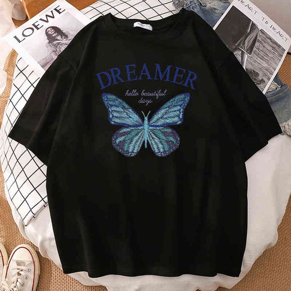 

ice green butterfly printing men t-shirts casual o-neck tees shirts hip hop oversize t shirts harajuku round neck tshirts male y220214, White;black