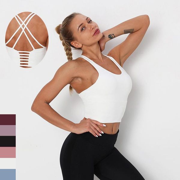 

thin shoulder straps cross women's underwear shockproof gathering sports yoga elastic fitness band exercise vest women outfit