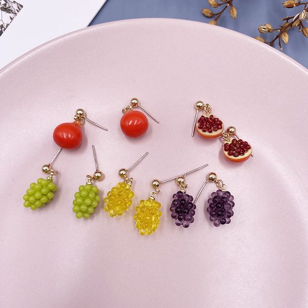 

needle s925 silver creative fashion sweet and colorful fruit earrings women grape pomegranate popular, Golden