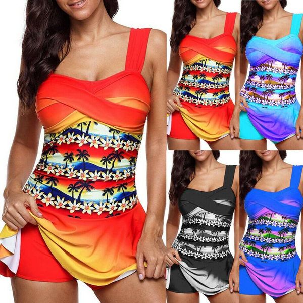 

plus size women tankini swimdress swimsuit beachwear padded swimwear bikini set push beach party print 2pcs one-piece suits
