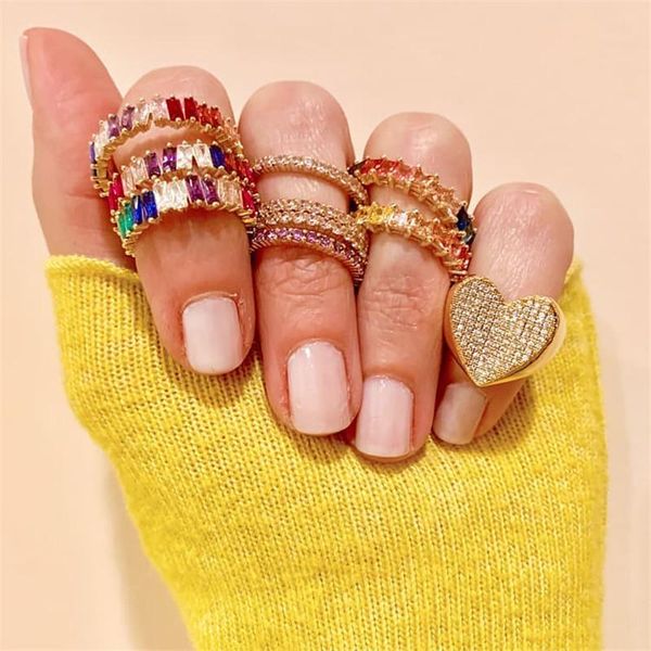 

wedding rings juran trendy baguette band rhinestone ring engagement rainbow cz copper for women fashion accessories gifts wholesale, Slivery;golden