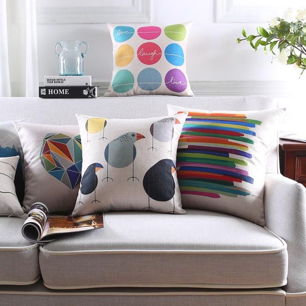 

nordic simple watercolor geometry pattern 6873 linen cushion cover home decorative pillow case sofa chair waist cushion/decorative