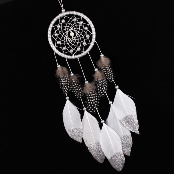 

silver bead dream catcher feather wall hanging large ring art gifts friends girls bedroom decor catching ornaments decorative objects & figu