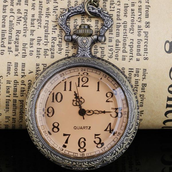 

pocket watches brown transparent quartz watch necklace white dial simple style men women pendant chain reloj, Slivery;golden