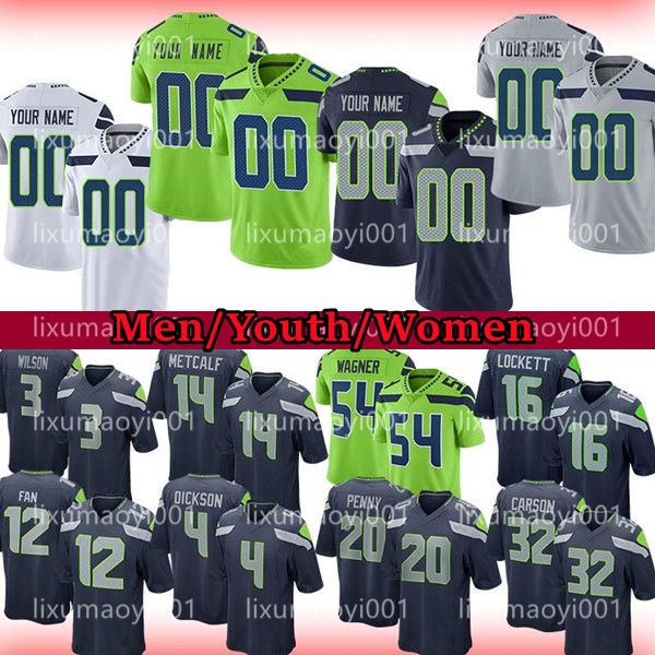 

mens women 3 russell wilson jersey football youth 14 dk metcalf 33 jamal adams 54 bobby wagner 16 tyler lockett jerseys stitched size s-xxxl, Black;red