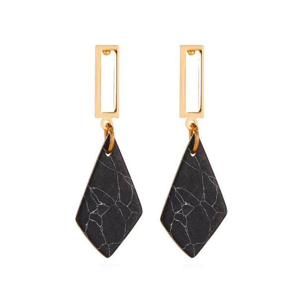 

stud 2021 fashion geometric rectangular polygon earrings natural stone delicate retro women, Golden;silver