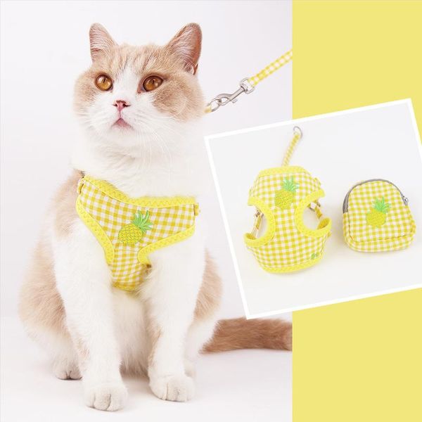 

dog collars & leashes soft pet harnesses vest adjustable keep warm fruit embroidery cat harness leash set for small medium dogs outdoor walk