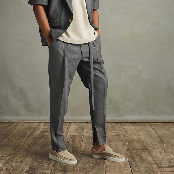 

men's pants ribbons soild gray black straight suit mens sashes oversize loose casual track hip hop baggy trousers