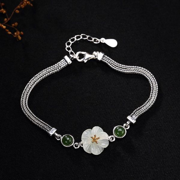 

link, chain wholesale real 925 sterling silver bracelet bangle fashion jewelry cuff flower charm for women yl001, Black