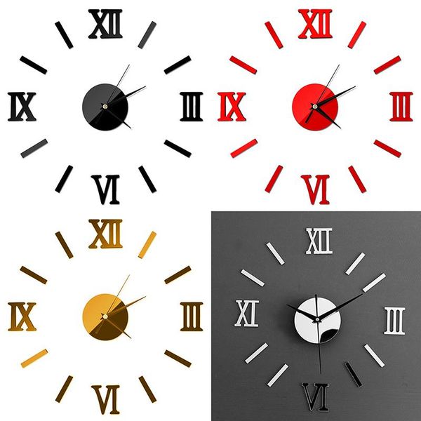 

wall clocks 3d diy roman numerals frameless clock surface acrylic mirror stickers home office school decor
