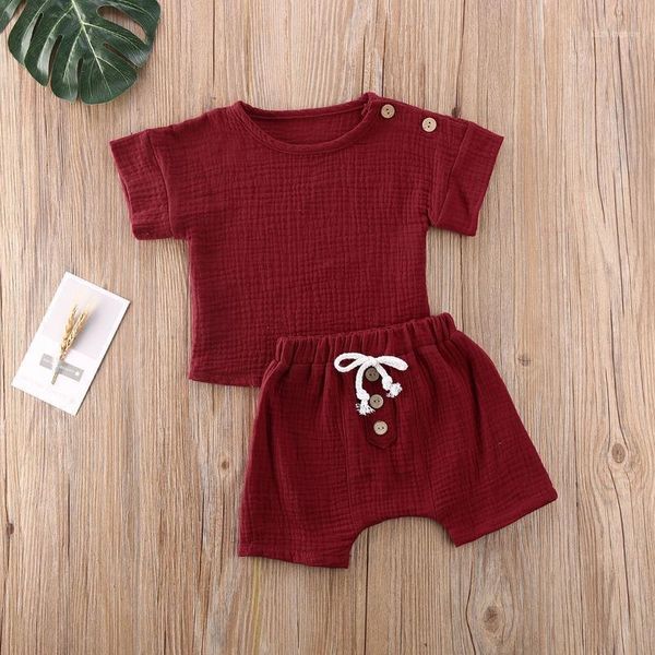 

clothing sets summer baby girls boys 2pcs botton clothes outfits set cotton linen kids short sleeve t-shirts+shorts suits 3 colors1, White