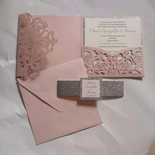 

greeting cards pink&silver baby shower invitation pink wedding trifold