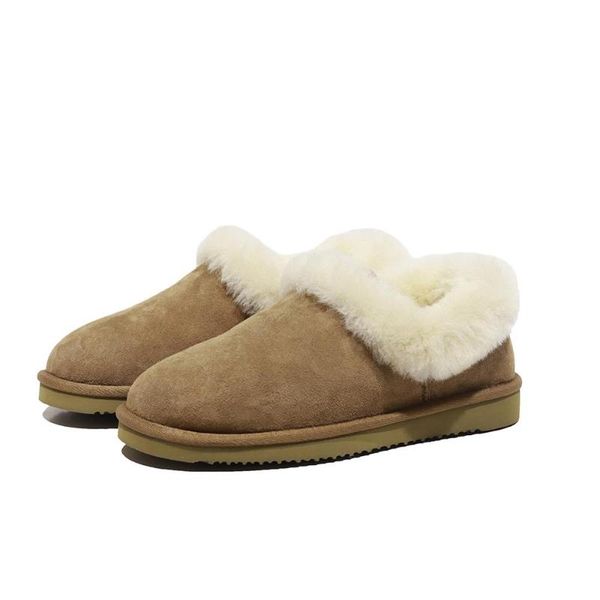 

boots women snow winter fur plush flat slip on warm, Black