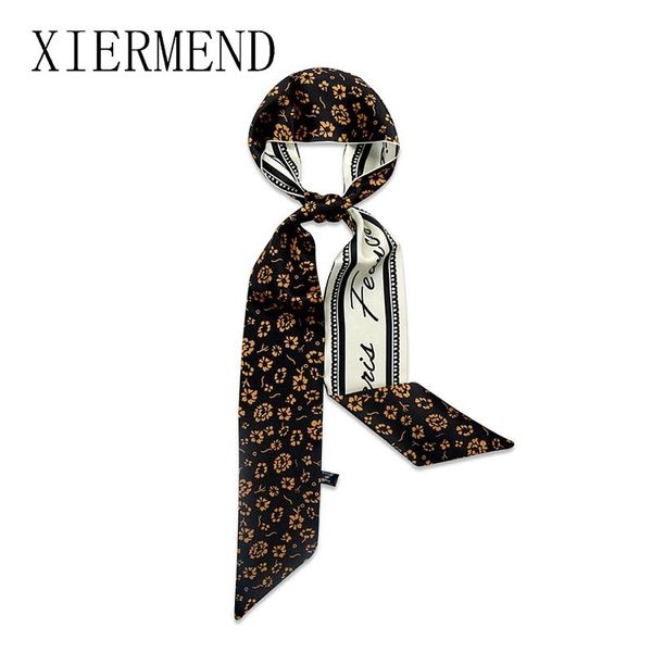 

scarves spring summer ins floret double-side small scarf french hair band narrow slender little ribbon women skinny, Blue;gray