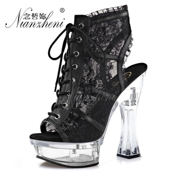 

boots 6 inches nightclub pole dancing winter novelty 14cm thick platform spool heels low tube patent leather gothic short hollow, Black