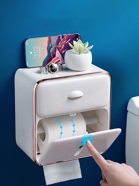 

toilet paper holders double-layer large holder tray punch roll drawer storage box wall mount tissue waterproof