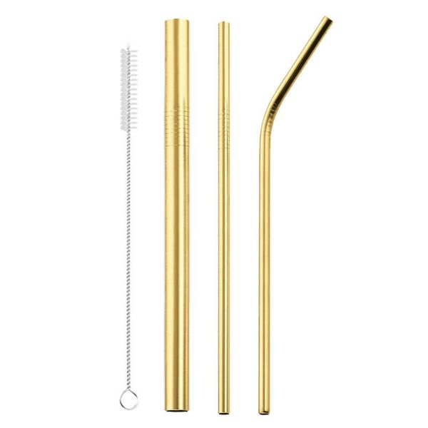 

drinking straws reusable metal straight bent with case cleaning brush set party bar accessory cocktails